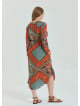 Shirt Collar Belt Detailed Coffee Patterned Casual Plus Size Dress 4614